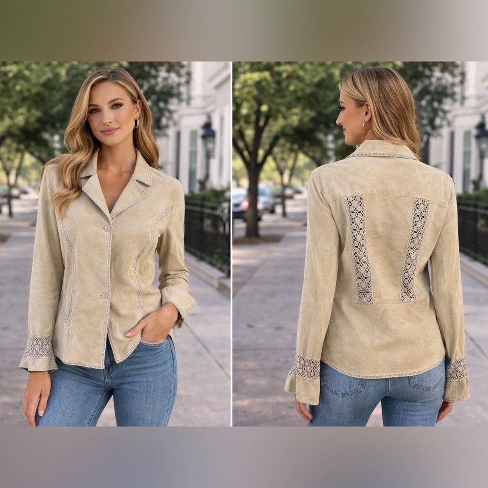 Vtg Cache Elegant Cream leather Jacket size S